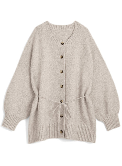 馬海毛觸感針織開襟衫搭配腰帶｜5色入