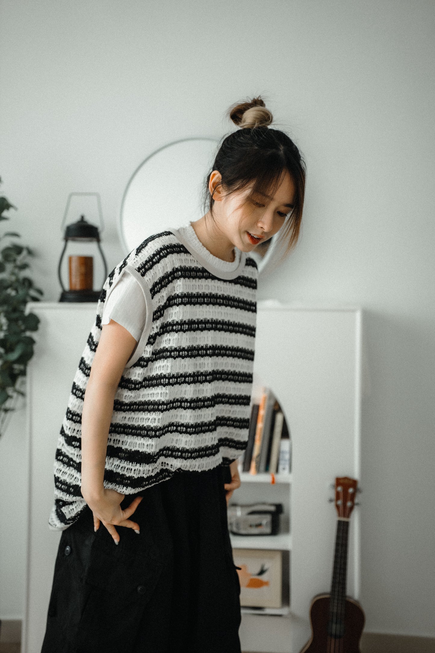 OVERSIZE洞洞條紋VEST｜2色入