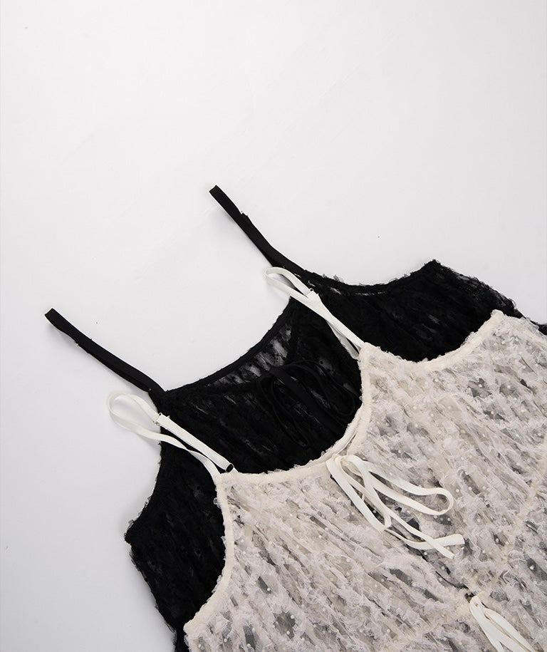 透膚菱格點點緹花綁帶OPS｜2色入