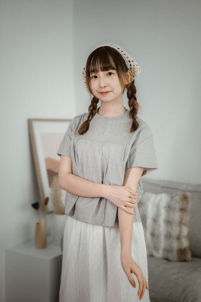 慵懶感Ruffle領豎紋寬鬆襯衫TOP｜3色入