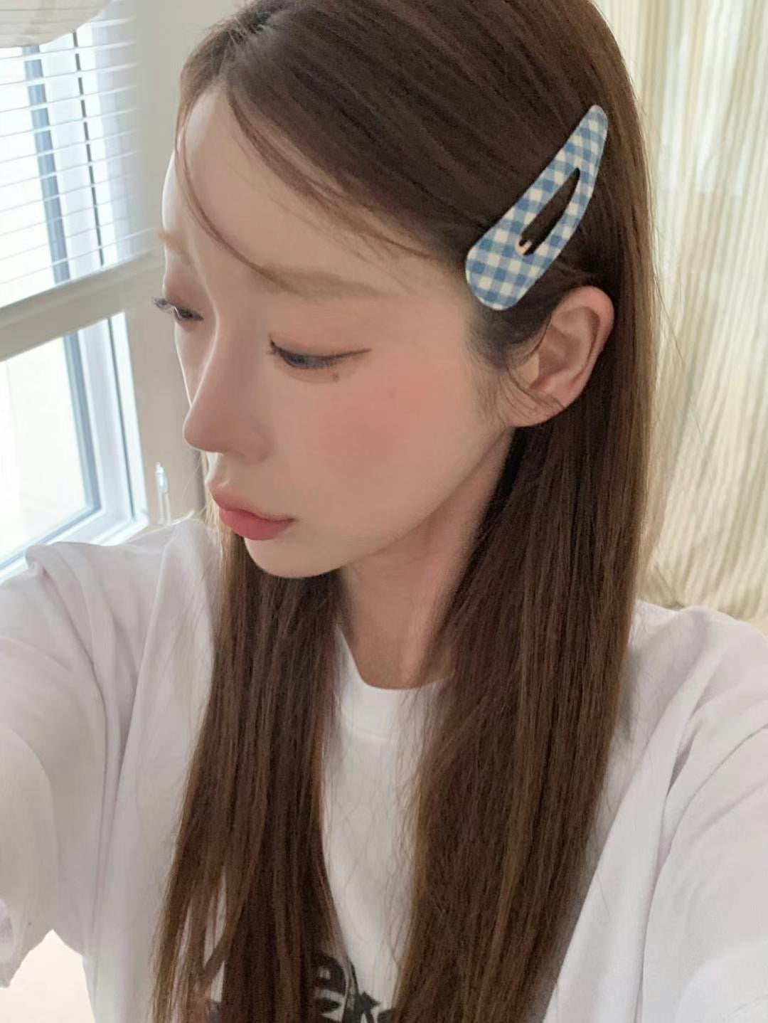 可愛斜格紋髮夾子2pcs｜4色入