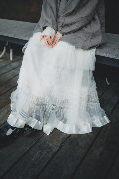 特別！公主風緞帶邊多層紗紗蛋糕長裙｜3色入