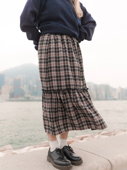 英倫拼色格子蛋糕裙｜2色入