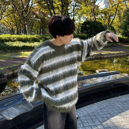 雜色橫紋毛毛上衣｜2色入