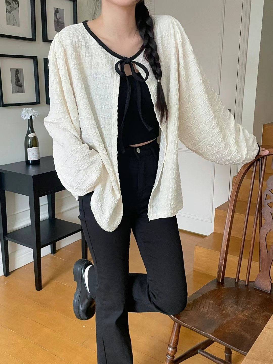 泡泡質蝴蝶結綁帶外搭｜2色入