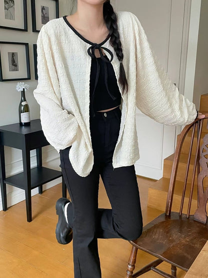 泡泡質蝴蝶結綁帶外搭｜2色入