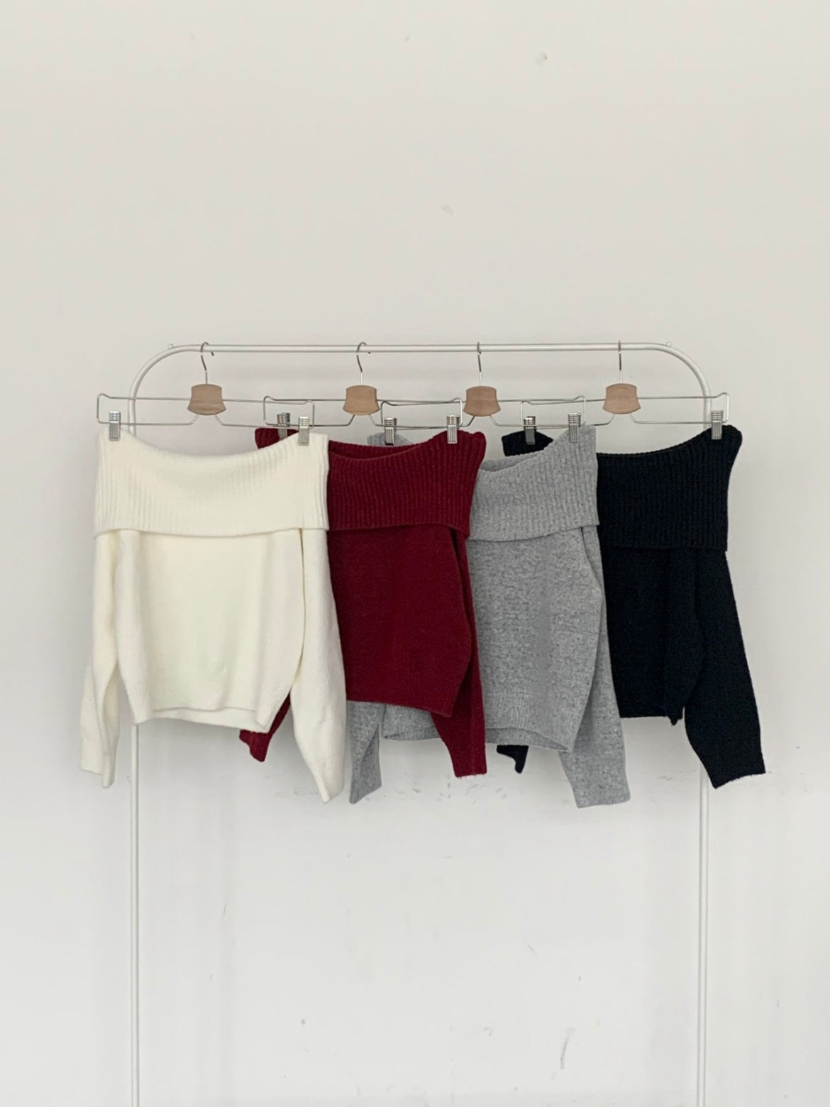 溫柔彈性一字肩針織上衣｜4色入