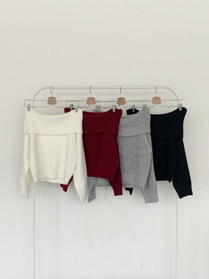 溫柔彈性一字肩針織上衣｜4色入