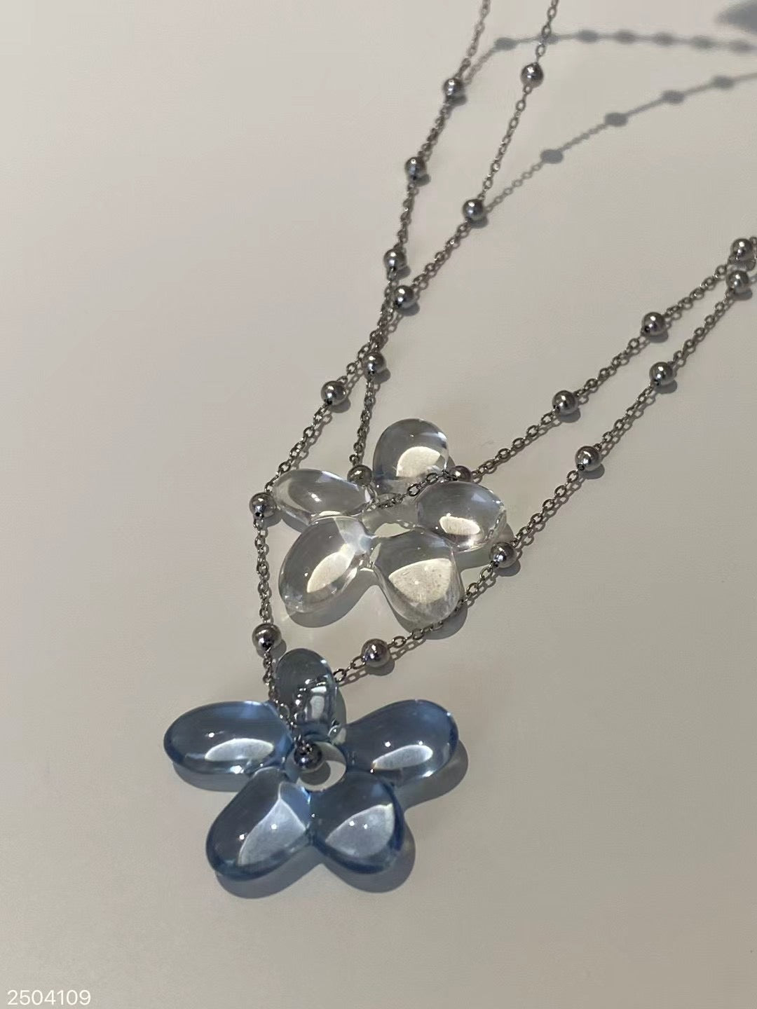 透明花朵銀珠頸鏈｜2色入