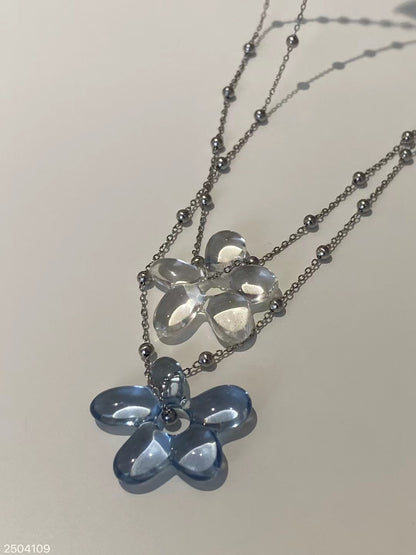 透明花朵銀珠頸鏈｜2色入