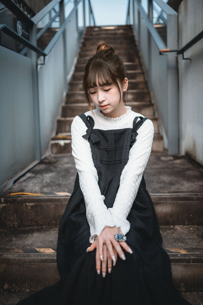 暗格紋Ruffle領內搭Top｜3色入