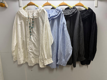 雙層花邊領小綁結襯衫｜4色入