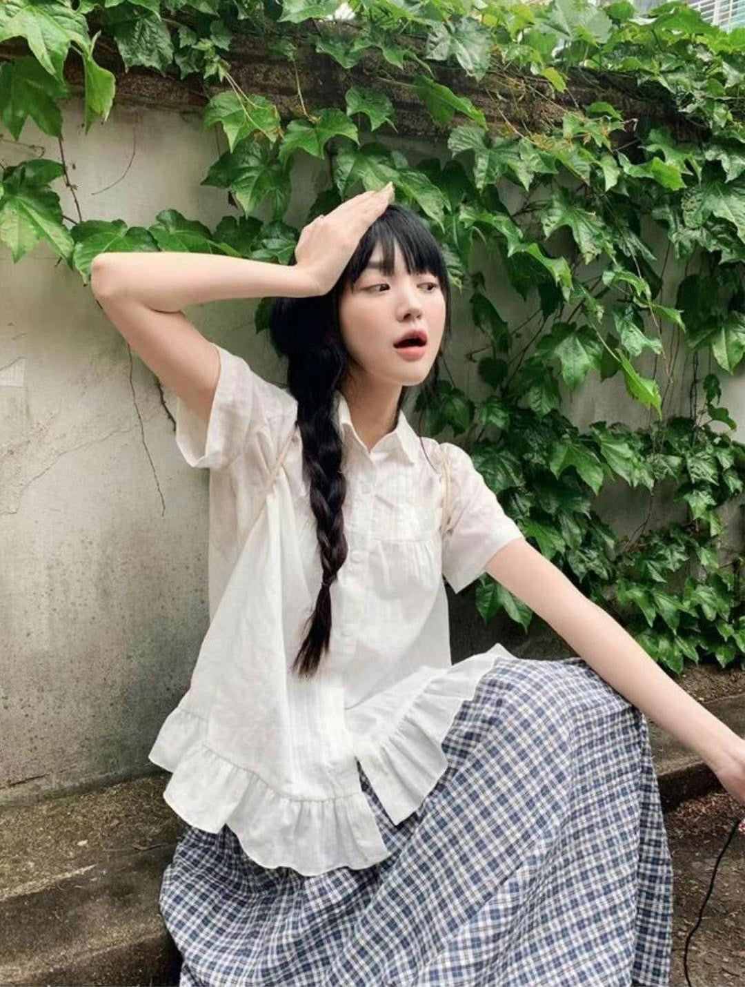 少女娃娃領荷葉邊襯衫｜2色入