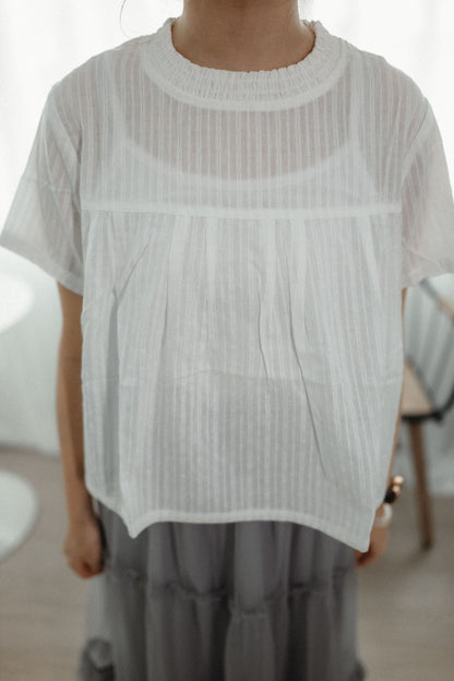 慵懶感Ruffle領豎紋寬鬆襯衫TOP｜3色入