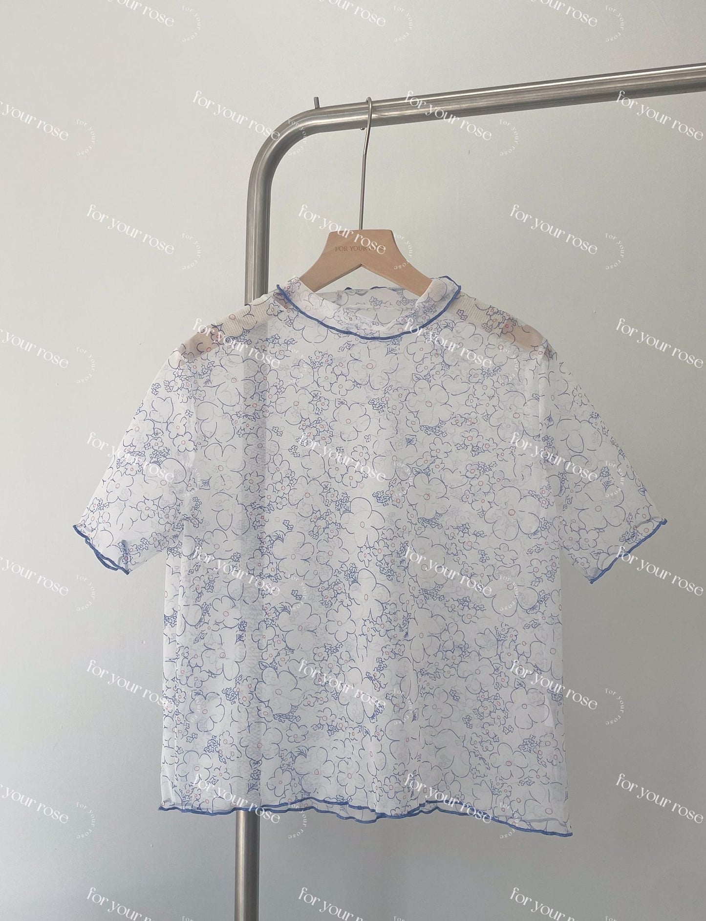 明線花花透膚感ruffle top｜2色入