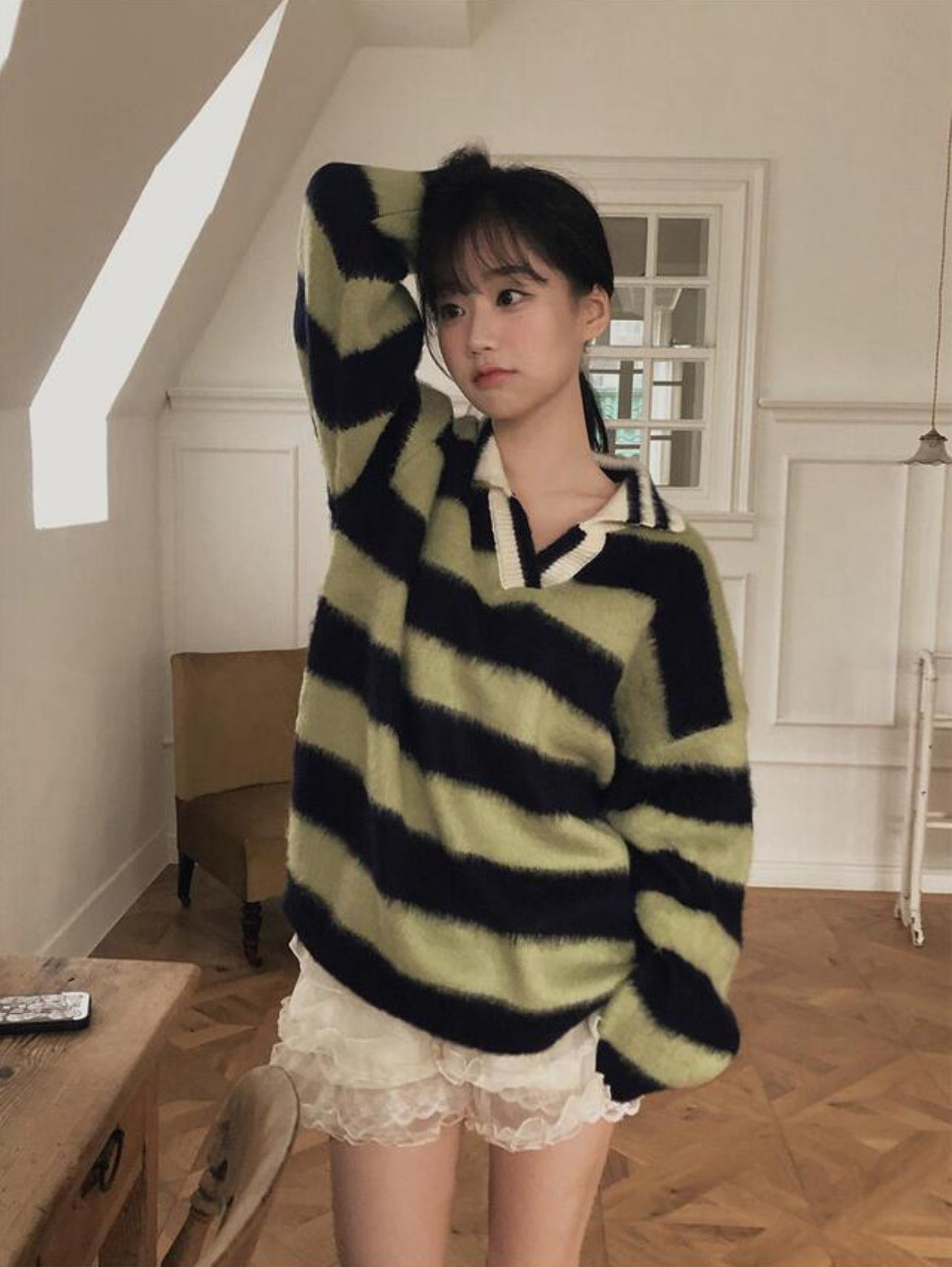 滑滑Fluffy • Stripe Collar Knit | 4色入