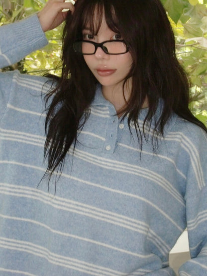 寬鬆鈕扣領羊毛針織衫｜8色入