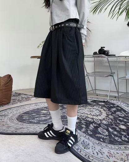 直條子六分西裝褲（連皮帶）｜2色入