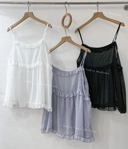 粒粒點花 ✿ 𝚛𝚞𝚏𝚏𝚕𝚎輕透背心layer｜3色入