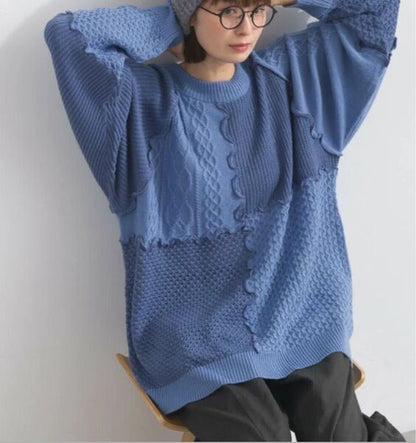拼色縫接針織knit top｜4色入