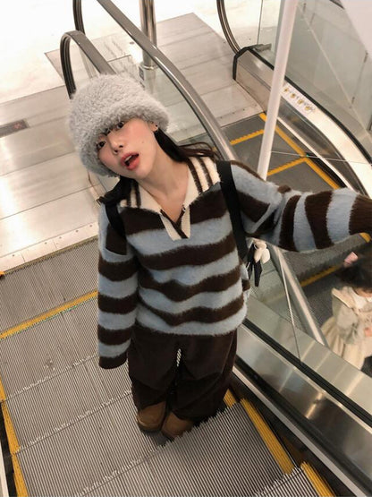 滑滑Fluffy • Stripe Collar Knit | 4色入