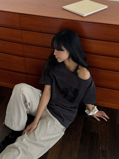 黑超貓貓🕶️ 露肩T-shirt｜2色入