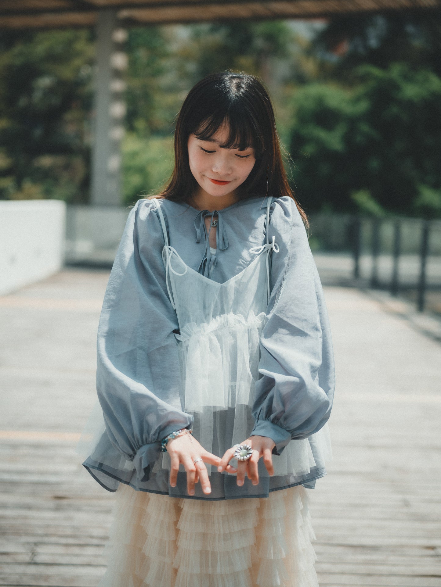 JP輕透綁帶襯衫blouse｜3色入