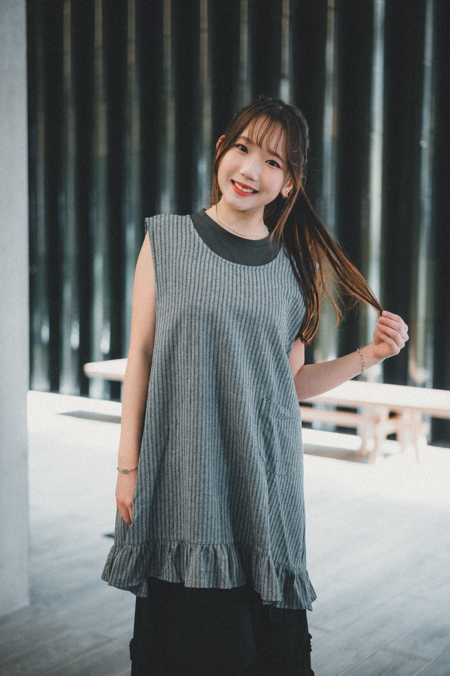 文青風👩🏻‍🎨 棉麻直紋明袋Ruffle背心外搭｜3色入