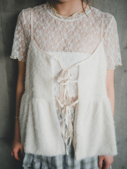 撞色捲邊Lace短袖Top｜2色入