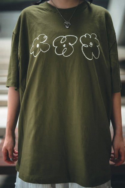 手繪🖍️三朵花寬鬆TEE｜4色入