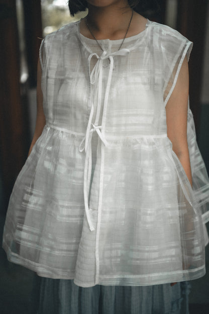 透紗珠光大格子紋背心layer｜3色入