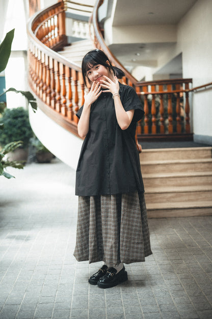 小飛袖鈕扣中長襯衫｜2色入