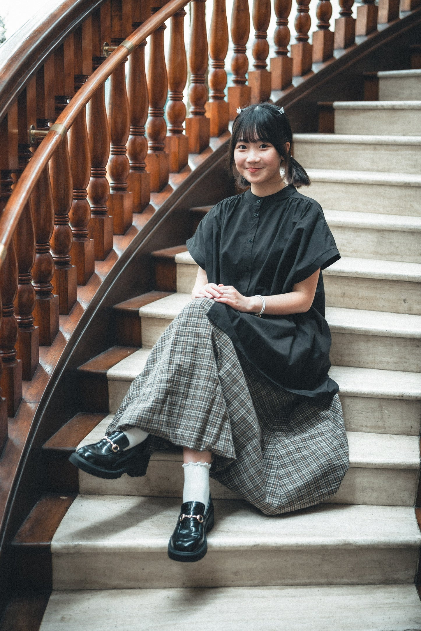 獨家！大地色tone🧋格子雲朵泡泡裙｜2色入