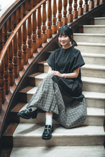 獨家！大地色tone🧋格子雲朵泡泡裙｜2色入