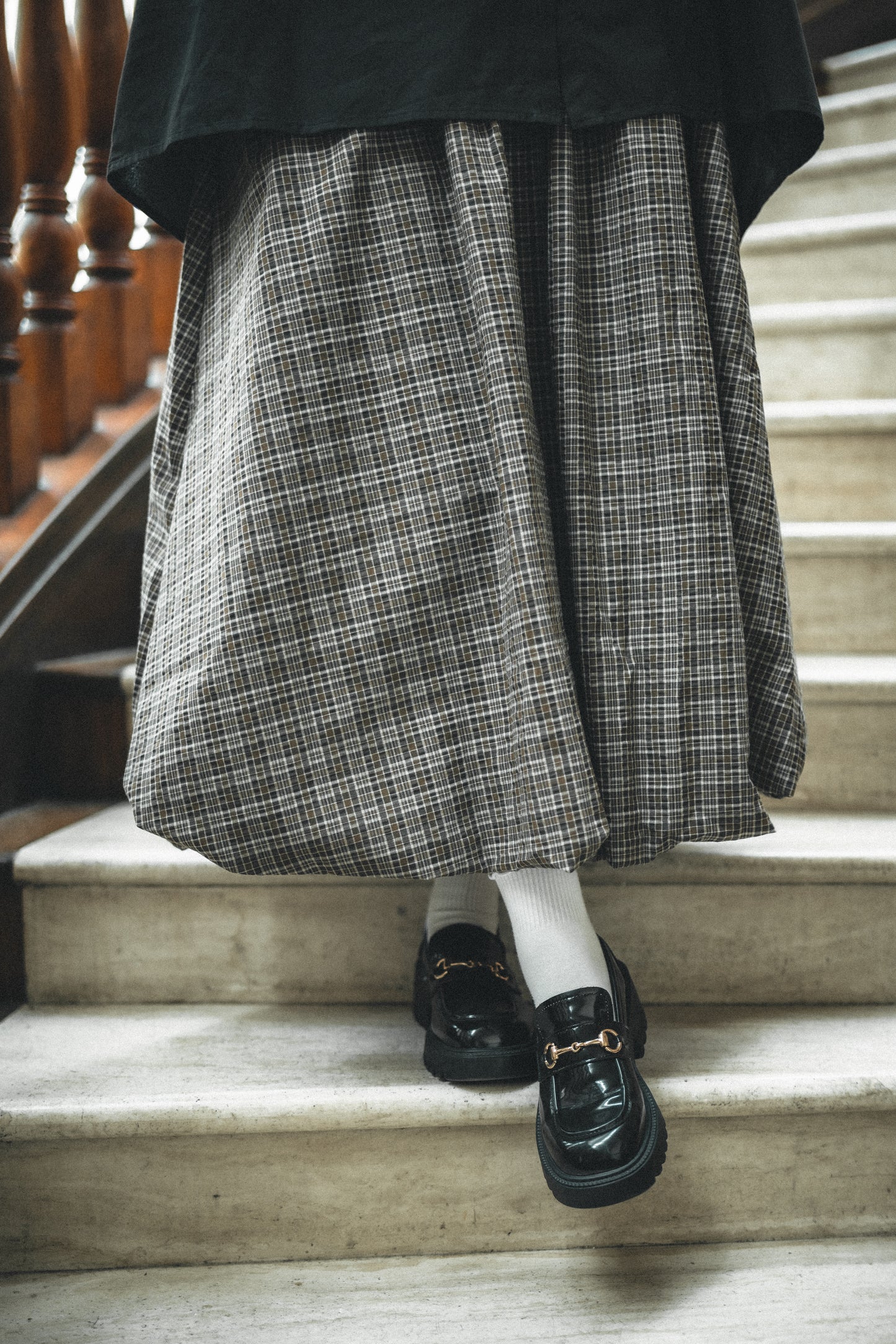 獨家！大地色tone🧋格子雲朵泡泡裙｜2色入