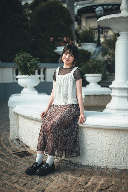 透紗～涼爽款豹紋開岔半裙｜2色入