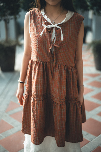 獨家！格紋ruffle綁帶馬甲背心｜2色入