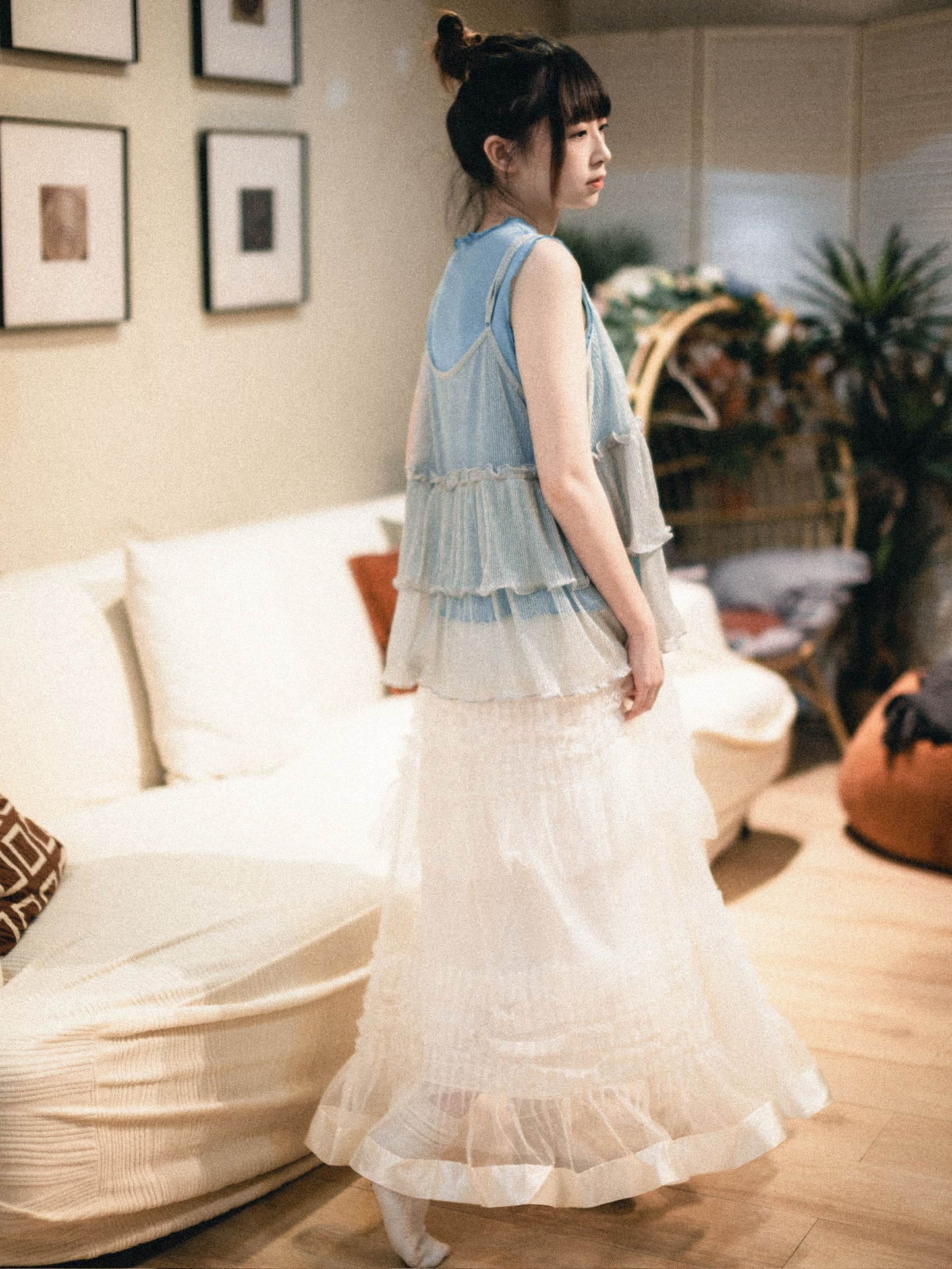 特別！公主風緞帶邊多層紗紗蛋糕長裙｜3色入