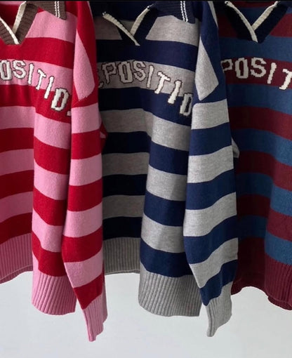 復古棒球風REPOSITION拼色針織上衣｜3色入