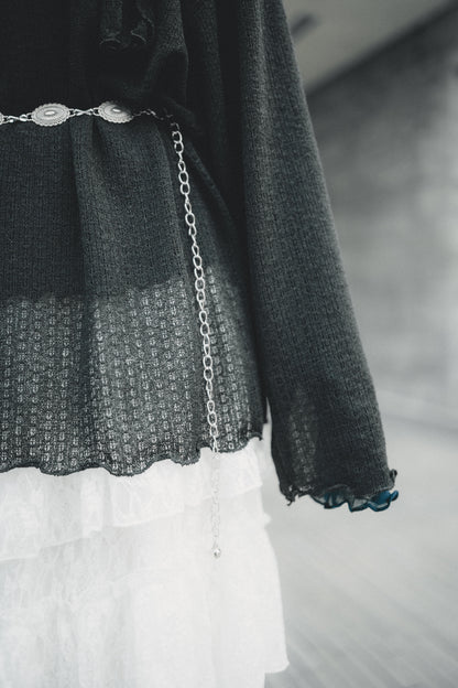 LOOSE FIT薄針織上衣 連圍巾set｜3色入