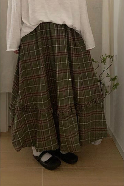 復古色間層荷葉顯瘦泡泡裙｜2色入