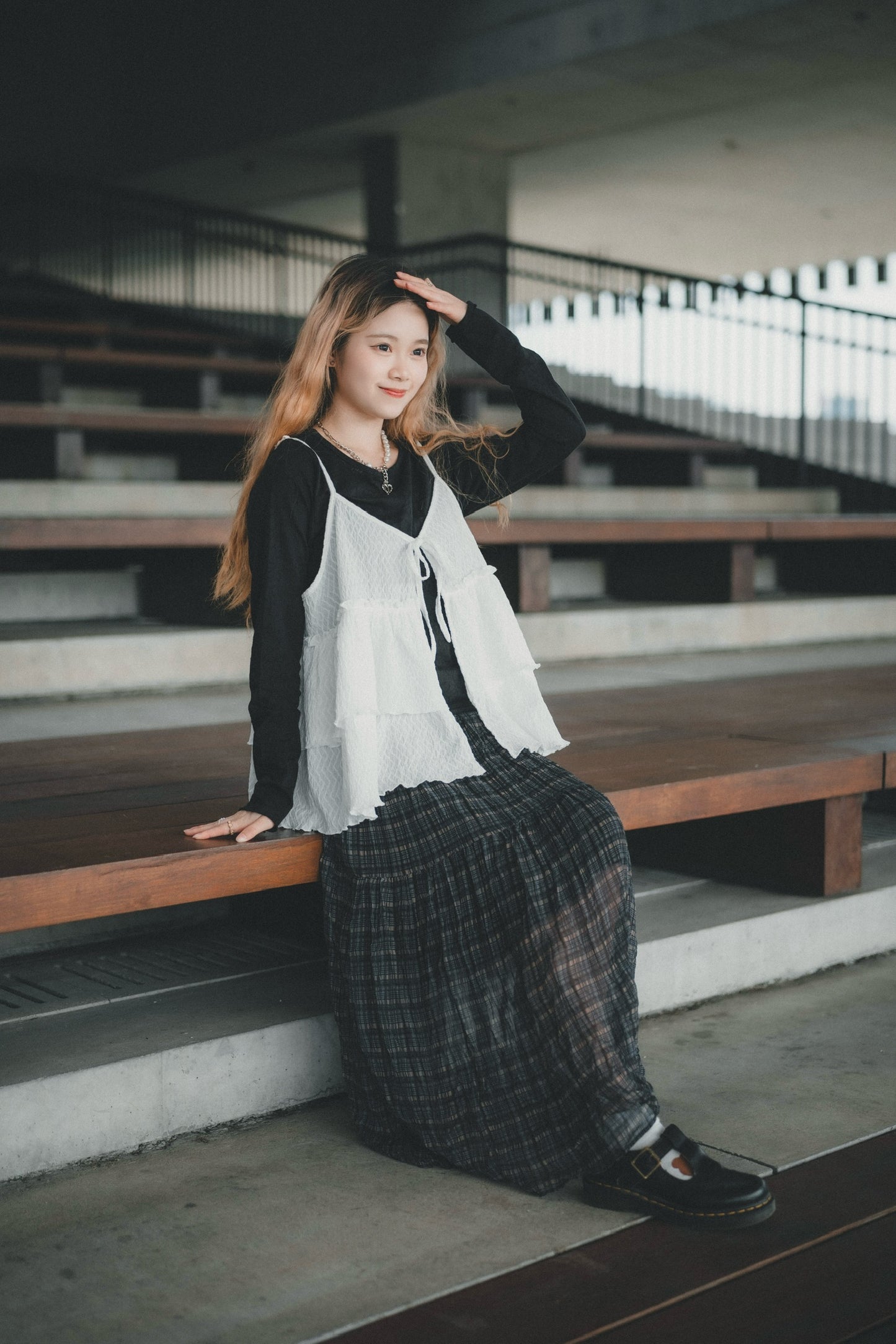 小菱格壓紋🔸荷葉吊帶layer｜3色入