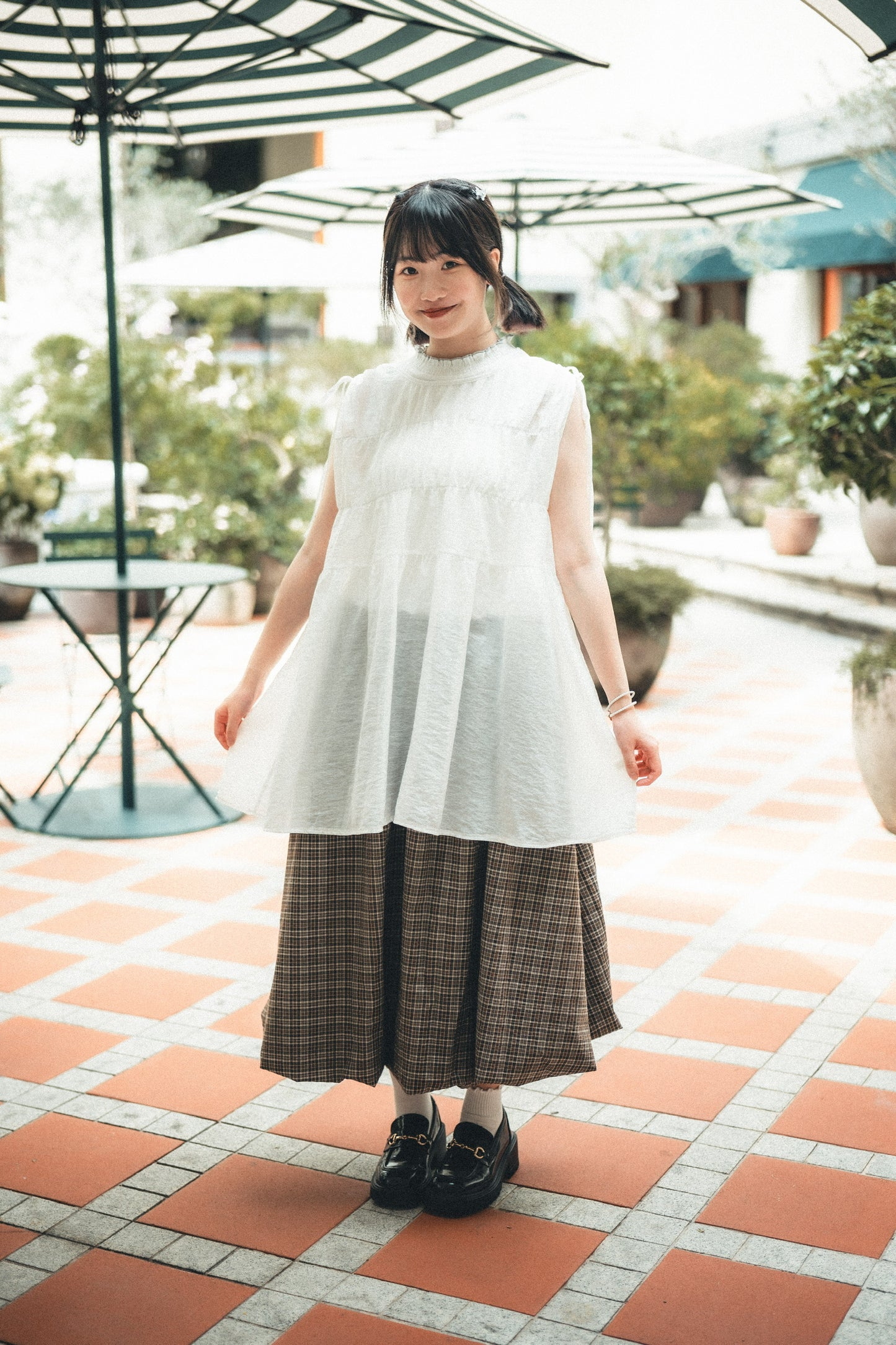 獨家！大地色tone🧋格子雲朵泡泡裙｜2色入