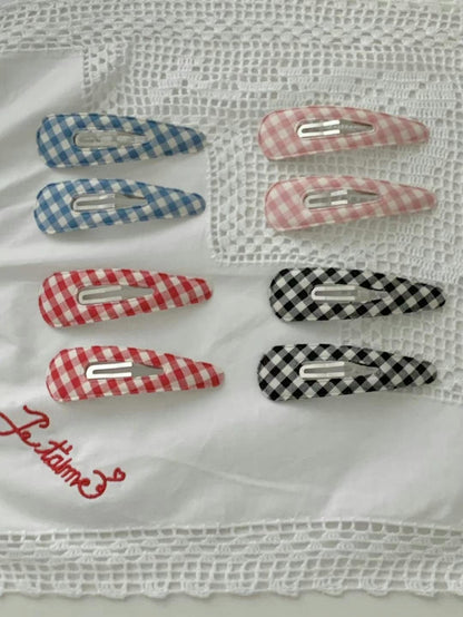 可愛斜格紋髮夾子2pcs｜4色入