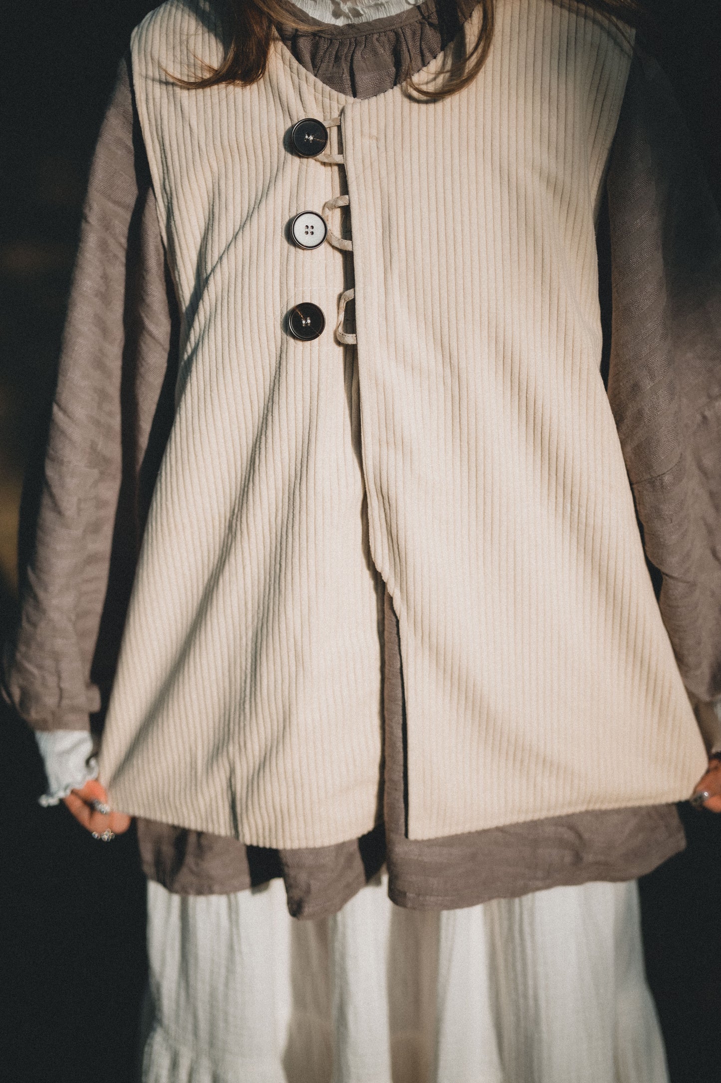 兩面穿QQ格仔鈕扣馬甲｜2色入