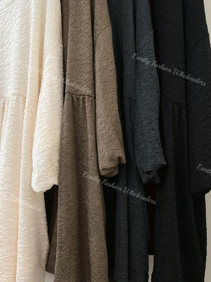 中袖泡泡壓紋TOP｜4色入