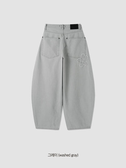 洗水淺灰花花彎刀褲｜1色入