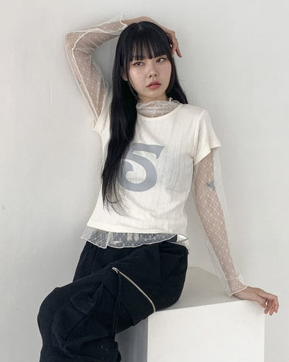 [新色加入🧊] 小雪花透膚捲邊內搭TOP｜3色入