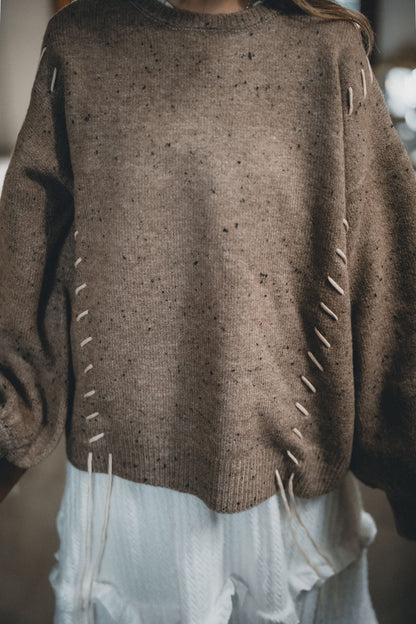 曲奇趣趣🍪 拼色粗縫繫帶針織上衣｜3色入