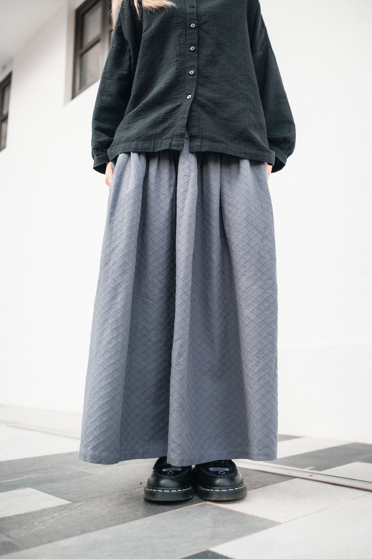 菱格壓紋棉A字闊裙｜2色入